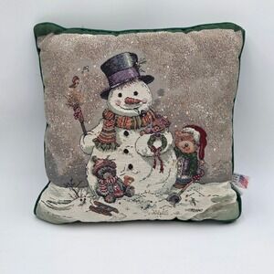 Riverdale‎ Snowman Snow Buddies Christmas Tapestry Throw Pillow Made in USA